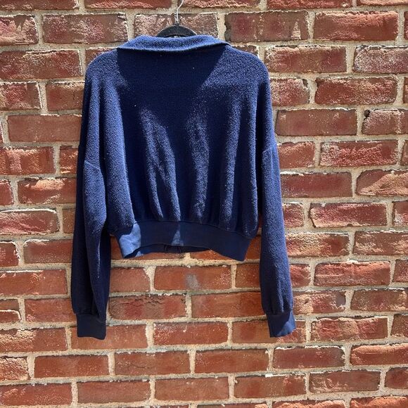 Project Social T Women Fleece Button Front Crop Collared Sweater Blue Small NEW - Picture 4 of 6